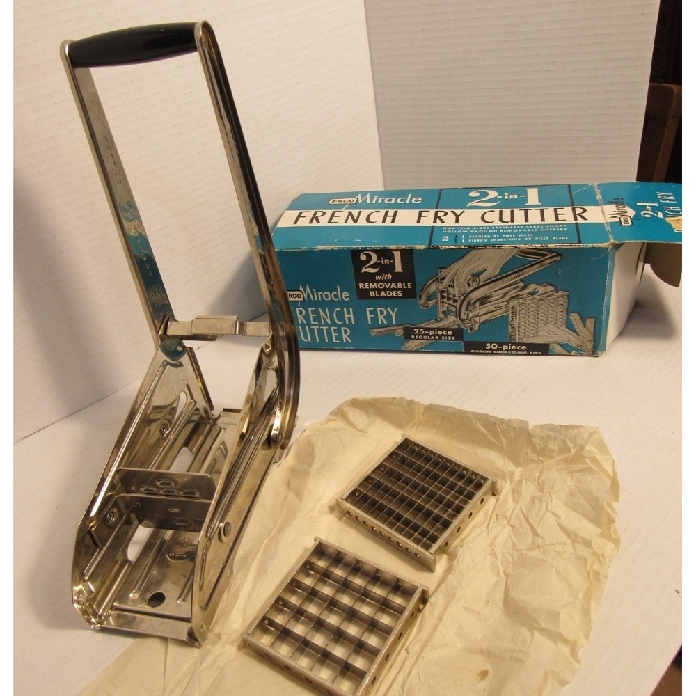 Vintage Ekco Miracle 2-in-1 French Fry Cutter Potato Slicer with Box Made in USA